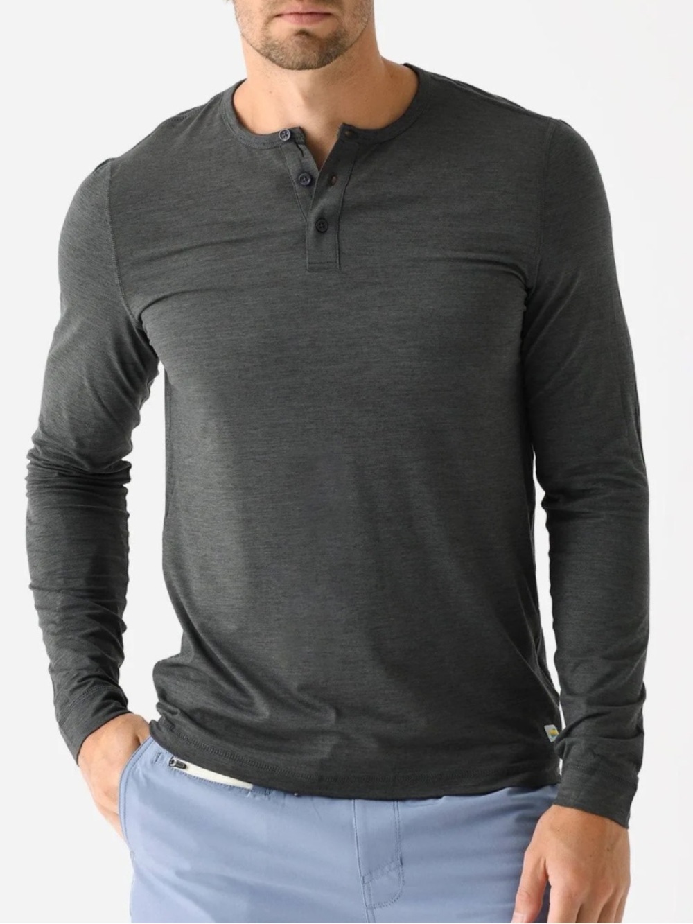 Vuori Ease Performance Long Sleeve Henley Shirt Men’s Sz S Charcoal Heather *R12